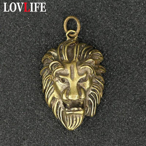 Brass Punk Rock Lion Head Keychain Pendant Vintage Copper Animal Key Ring
