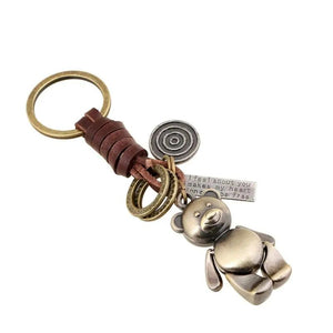 Bear Key Chain Punk Vintage Jewelry Metal Rabbit Woven Leather Key Holder