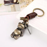 Bear Key Chain Punk Vintage Jewelry Metal Rabbit Woven Leather Key Holder