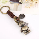 Bear Key Chain Punk Vintage Jewelry Metal Rabbit Woven Leather Key Holder