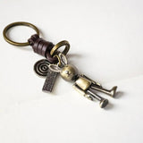 Bear Key Chain Punk Vintage Jewelry Metal Rabbit Woven Leather Key Holder