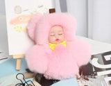 Faux Rex Rabbit Fur Pompom Sleeping Baby Toy Key Chain Ring Woman Bag Charms