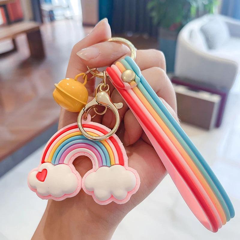 Rainbow Cloud Bell Keychain for Women