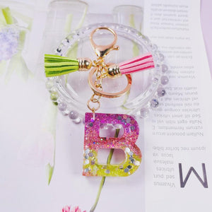 Sequin Letter Keychain With Tassel Gradient Butterfly Pendant