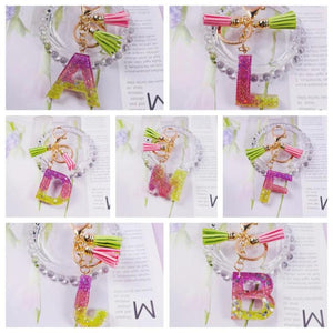 Sequin Letter Keychain With Tassel Gradient Butterfly Pendant