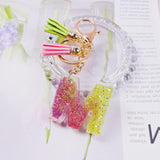 Sequin Letter Keychain With Tassel Gradient Butterfly Pendant