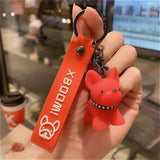 Bulldog Keychain Punk Style Leather Rope Key Ring Pendant