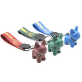 Bulldog Keychain Punk Style Leather Rope Key Ring Pendant