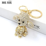 Poodle Teddy Dog Enamel Pendants Keychains Rhinestone Inlaid Crystal