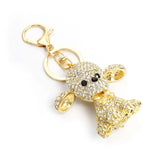 Poodle Teddy Dog Enamel Pendants Keychains Rhinestone Inlaid Crystal