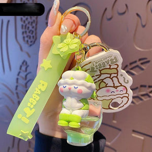 Funny Toilet Oil Liquid Keychain Quicksand Rabbit Doll Keyrings Backpack Pendant