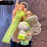 Funny Toilet Oil Liquid Keychain Quicksand Rabbit Doll Keyrings Backpack Pendant