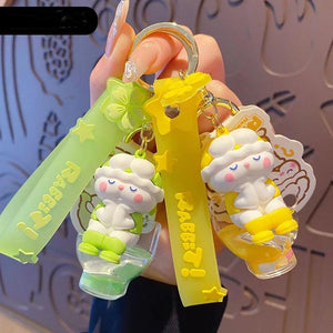 Funny Toilet Oil Liquid Keychain Quicksand Rabbit Doll Keyrings Backpack Pendant