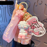 Funny Toilet Oil Liquid Keychain Quicksand Rabbit Doll Keyrings Backpack Pendant