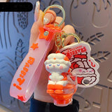 Funny Toilet Oil Liquid Keychain Quicksand Rabbit Doll Keyrings Backpack Pendant