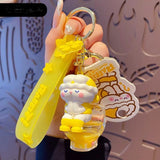 Funny Toilet Oil Liquid Keychain Quicksand Rabbit Doll Keyrings Backpack Pendant