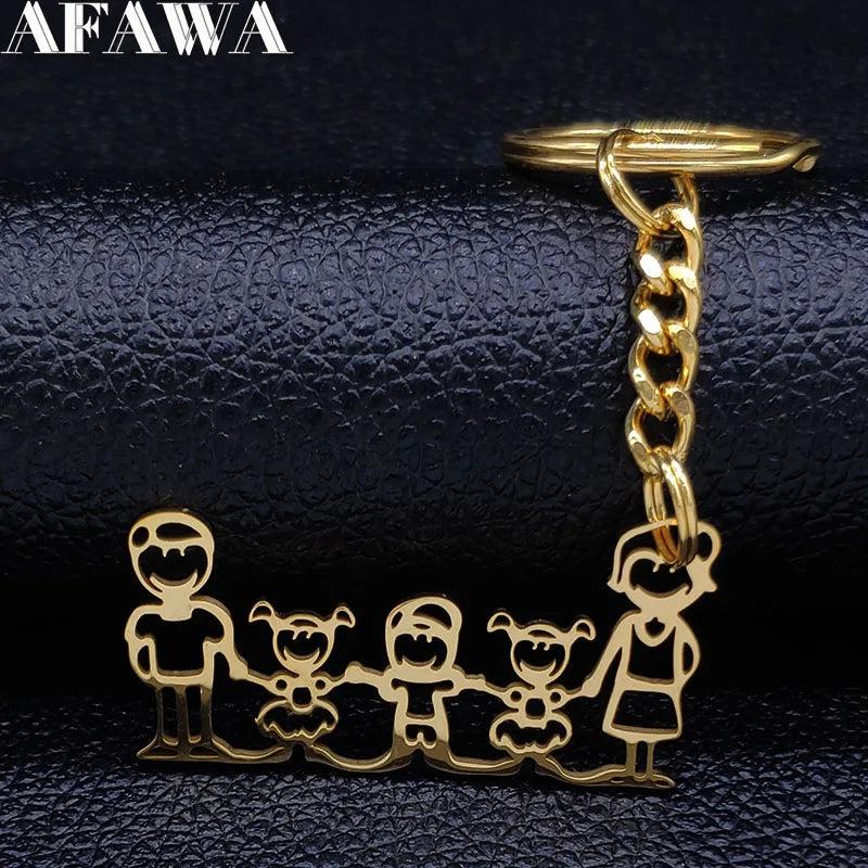 Family Stainless Steel Bag Charm Keychain Jewelry