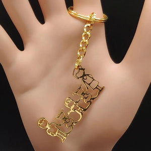 Family Stainless Steel Bag Charm Keychain Jewelry