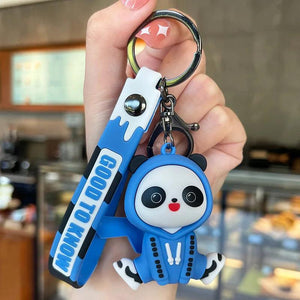 Panda Keychain Yellow Hoodie Anime Keyring Car House Key Bag Pendant Charm