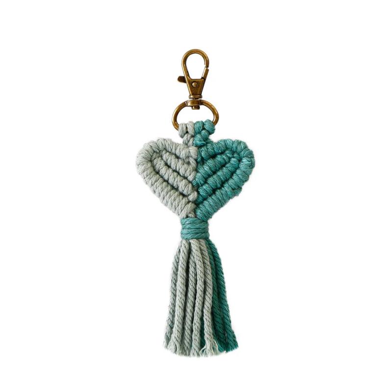 Women's Weave Double Rope Heart Tassel Key Rings Boutique Jewelry