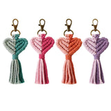 Women's Weave Double Rope Heart Tassel Key Rings Boutique Jewelry