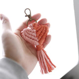 Women's Weave Double Rope Heart Tassel Key Rings Boutique Jewelry
