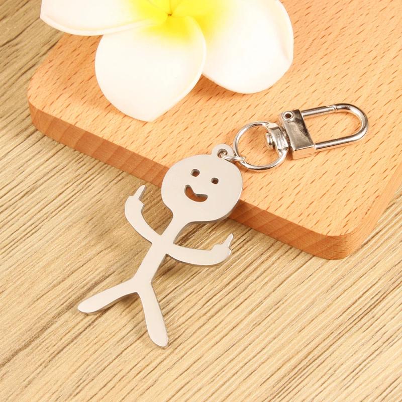 Funny Middle Finger Stickman Keychain Stainless Steel Gift Keyring