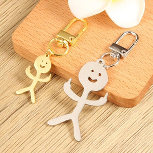 Funny Middle Finger Stickman Keychain Stainless Steel Gift Keyring
