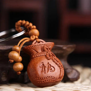 Peach Wood Keychain Wallet Car Lucky Pendant Unisex Keychain