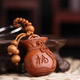 Peach Wood Keychain Wallet Car Lucky Pendant Unisex Keychain