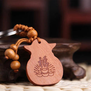 Peach Wood Keychain Wallet Car Lucky Pendant Unisex Keychain