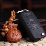 Peach Wood Keychain Wallet Car Lucky Pendant Unisex Keychain