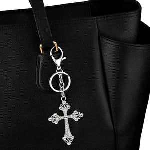 Cross Charms Keychain Crystal Silver Metal Key Chain Pendant kch-a01