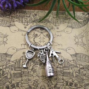 Wine Lover Grape Wine Opener Keyring Stainless Steel Birthday