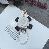 Bowknot Camellia Key Chain Pearl PU Leather Bag Pendant