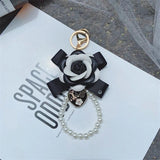 Bowknot Camellia Key Chain Pearl PU Leather Bag Pendant