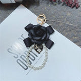 Bowknot Camellia Key Chain Pearl PU Leather Bag Pendant