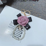 Bowknot Camellia Key Chain Pearl PU Leather Bag Pendant