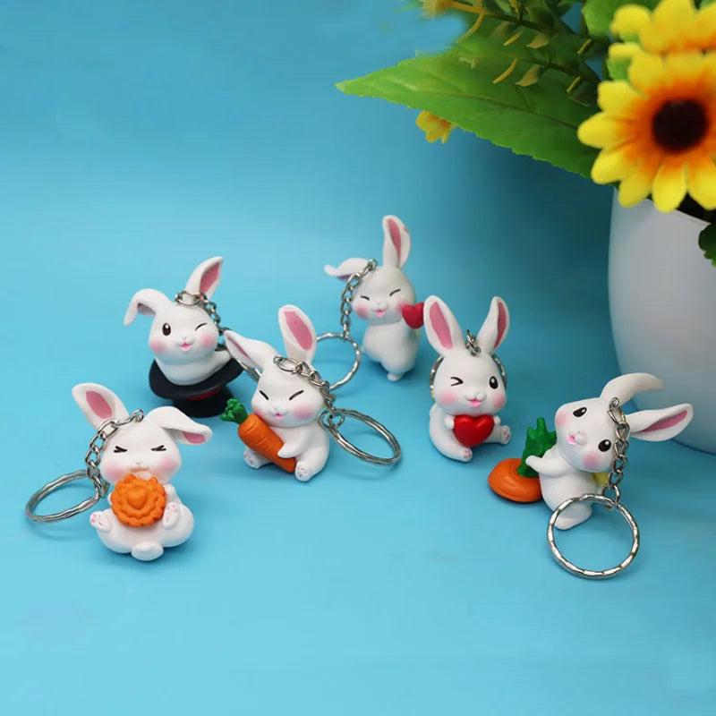 6pcs Carrot Rabbit Toy Key Chain Set Cute Animal Pendant Bag Decorative
