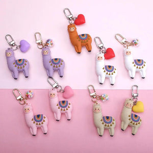 DIY Gift Llama Key Chain Women Bag Love Heart Ball Pendant Cartoon Epoxy Alpaca
