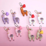 DIY Gift Llama Key Chain Women Bag Love Heart Ball Pendant Cartoon Epoxy Alpaca