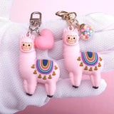 DIY Gift Llama Key Chain Women Bag Love Heart Ball Pendant Cartoon Epoxy Alpaca