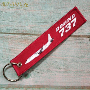Boeing 737 Trinket Keychain Phone Strap Embroidered Red Aviation Key Chain