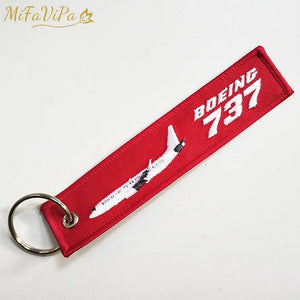 Boeing 737 Trinket Keychain Phone Strap Embroidered Red Aviation Key Chain