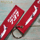 Boeing 737 Trinket Keychain Phone Strap Embroidered Red Aviation Key Chain