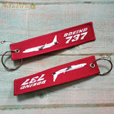 Boeing 737 Trinket Keychain Phone Strap Embroidered Red Aviation Key Chain
