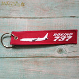 Boeing 737 Trinket Keychain Phone Strap Embroidered Red Aviation Key Chain