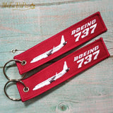 Boeing 737 Trinket Keychain Phone Strap Embroidered Red Aviation Key Chain
