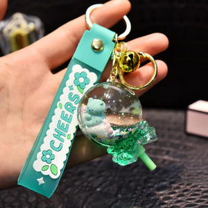 Liquid Oil Bear Quicksand Keychain Floating Lollipop Keyring Women Bag Gift