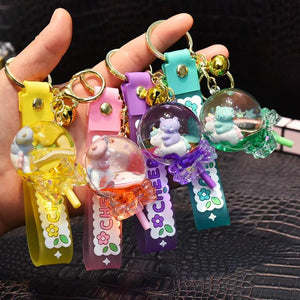 Liquid Oil Bear Quicksand Keychain Floating Lollipop Keyring Women Bag Gift
